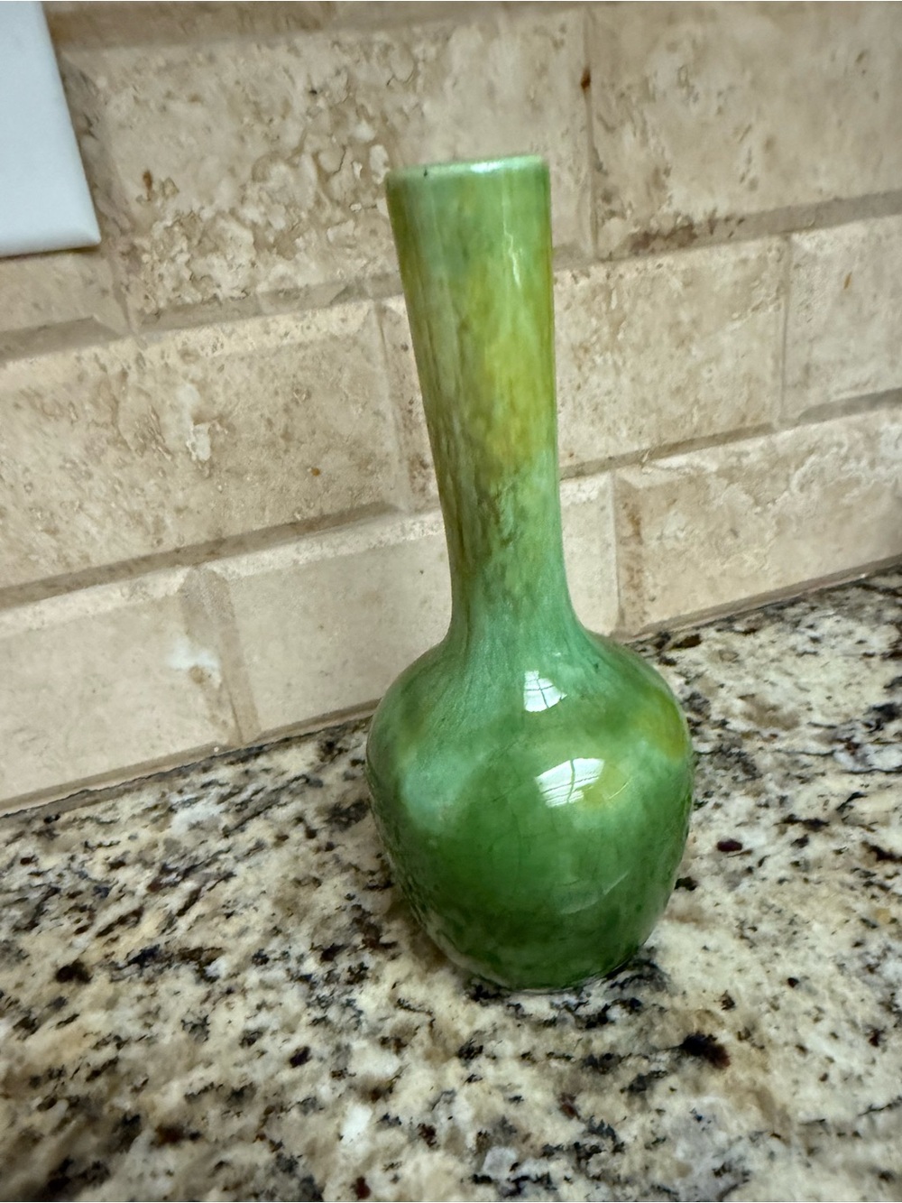 Glossy Green Ceramic Bud Vase with Tall Neck
